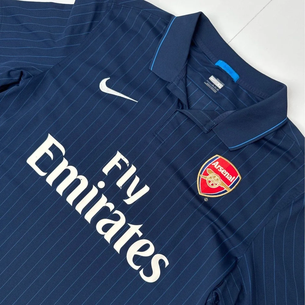 Nike Arsenal FC 2009-2010 Away Jersey Navy Blue Pinstripe XL Fly Emirates - Picture 1 of 11